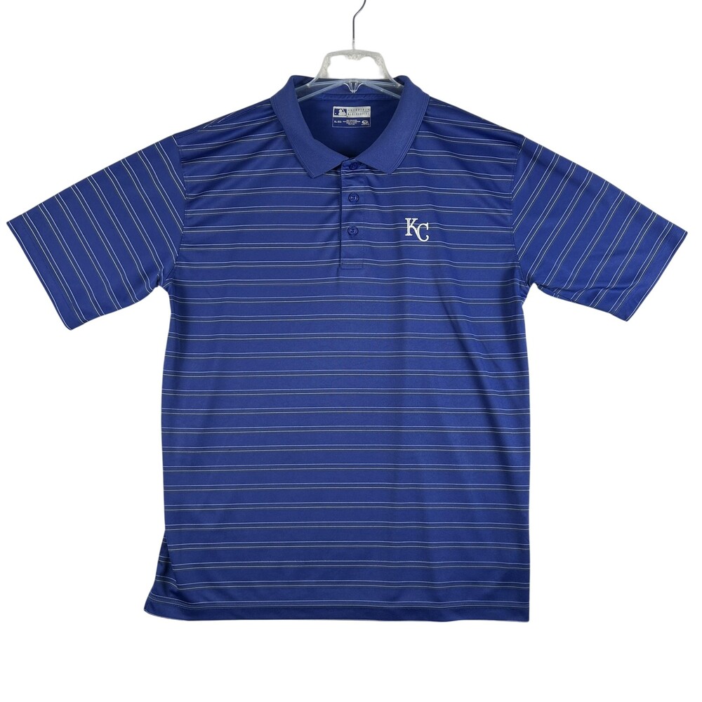 Kansas City Royals Polo Shirt Mens XL Blue Striped Baseball Genuine Merchandise
